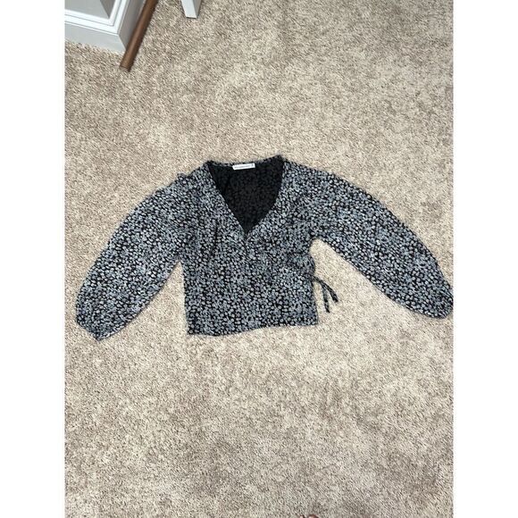 Abercrombie & Fitch Floral puff sleeve wrap tie ruffle v-neck blouse top - Picture 1 of 4
